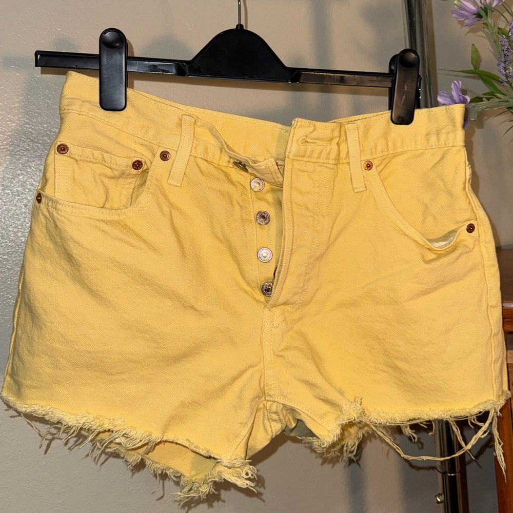 Levi's High Waist Yellow Denim Shorts